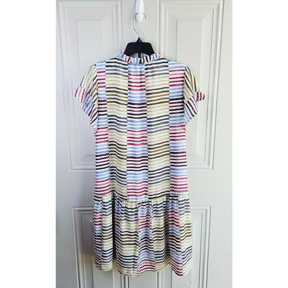 🦃 Loft Size XXS Multicolored Striped Blocked Dress Flutter Sleeve Drop Waist - Picture 5 of 12